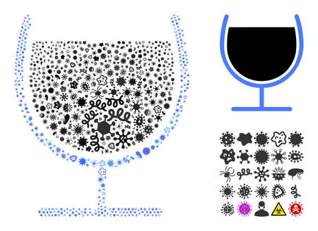 Vector virus water glass icon collage of contagious items. Water glass collage is designed of infection elements, parasites, microbes, spores, contagious agents, and based on water glass icon.のイラスト素材