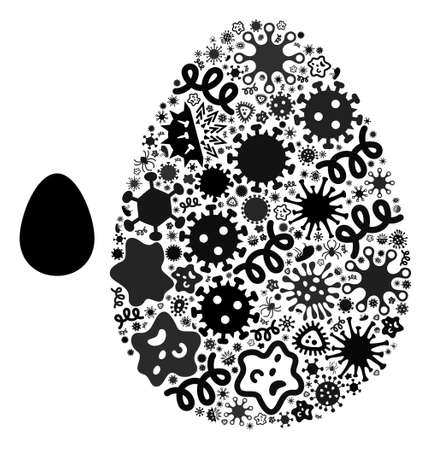 Vector infectious egg icon collage of contagious microbes. Egg collage is constructed of infection items, parasites, microbes, spores, contagious agents, and based on egg icon.のイラスト素材