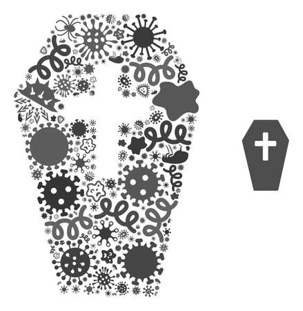 Vector infection coffin icon collage of contagious microbes. Coffin mosaic is designed with virus items, parasites, microbes, spores, contagious agents, and based on coffin icon.のイラスト素材
