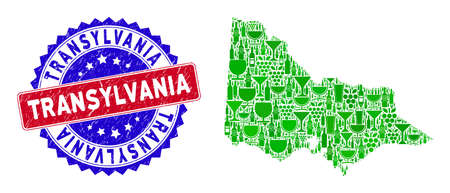 Vector collage of wine Australian Victoria map with grunge bicolor Transylvania stamp. Red and blue bicolored stamp with grunge style and Transylvania slogan.のイラスト素材