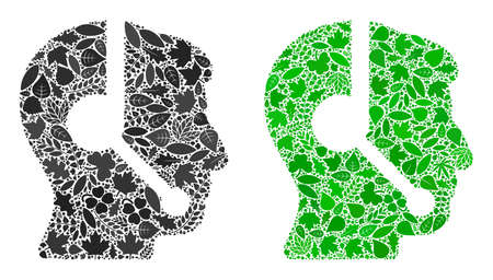 Nature call center operator icon mosaic of herbal leaves in green and natural color tones. Ecological environment vector concept for call center operator icon.のイラスト素材