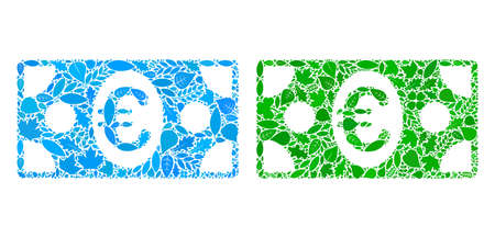 Ecology Euro banknote icon collage of floral leaves in green and natural color variations. Ecological environment vector concept for Euro banknote icon.のイラスト素材