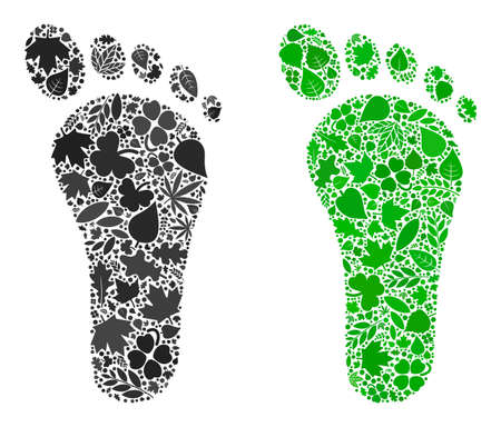 Ecology human footprint icon composition of herbal leaves in green and natural color variations. Ecological environment vector concept for human footprint icon.のイラスト素材