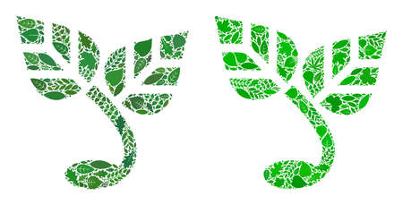 Eco sprout icon composition of herbal leaves in green and natural color tints. Ecological environment vector concept for sprout icon. Sprout vector image is formed of green herbal items.のイラスト素材