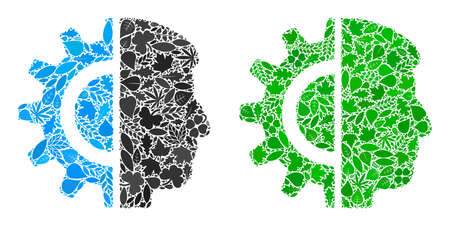 Eco android robotics icon mosaic of herbal leaves in green and natural color tints. Ecological environment vector template for android robotics icon.のイラスト素材