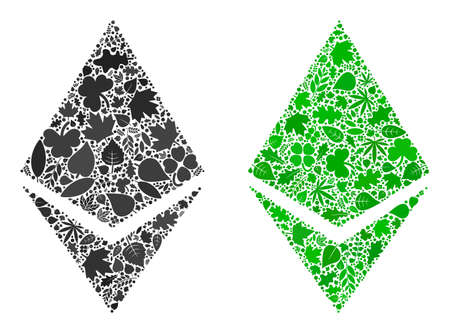 Nature Ethereum crystal icon collage of herbal leaves in green and natural color tints. Ecological environment vector concept for Ethereum crystal icon.のイラスト素材