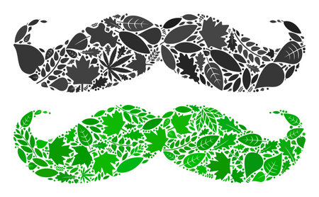 Eco gentleman moustache icon collage of floral leaves in green and natural color variations. Ecological environment vector concept for gentleman moustache icon.のイラスト素材