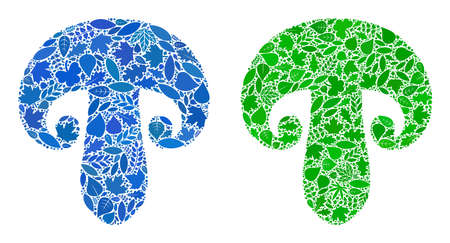 Ecology champignon mushroom icon mosaic of herbal leaves in green and natural color variations. Ecological environment vector concept for champignon mushroom icon.のイラスト素材