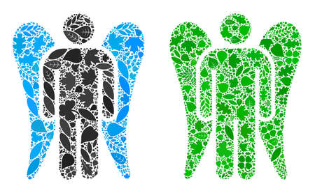 Eco angel icon mosaic of plant leaves in green and natural color variations. Ecological environment vector concept for angel icon. Angel vector image is formed of green herbal parts.のイラスト素材