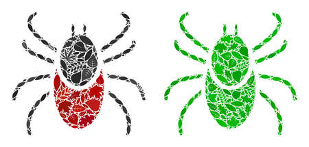 Nature mite tick icon composition of floral leaves in green and natural color tints. Ecological...