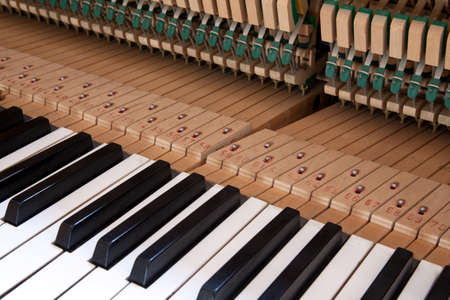 keys and mechanics in the inner side of a pianoの写真素材