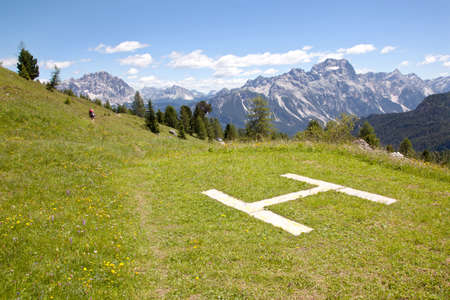 landing place for helicopter near cinque torri in the italian dolomitesの写真素材