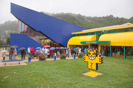 people waiting for the entrance of museum of toys in moirans, Franceのeditorial素材