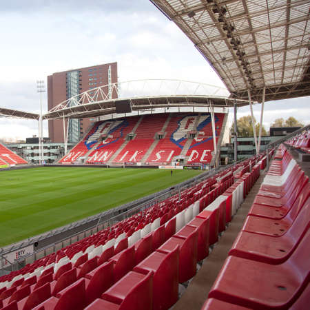 empty stadium of soccer club fc utrecht in the netherlands with groundsmanのeditorial素材