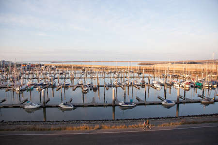 harbour with yachts at IJmuiden in the netherlands in winter time