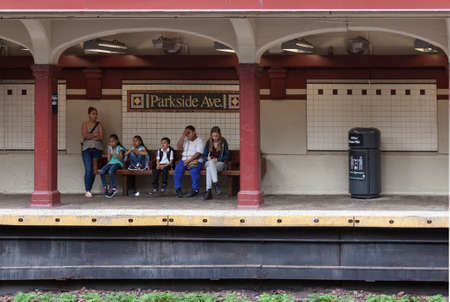 people wait for transport in subway station parkside ave in brooklyn new york cityのeditorial素材