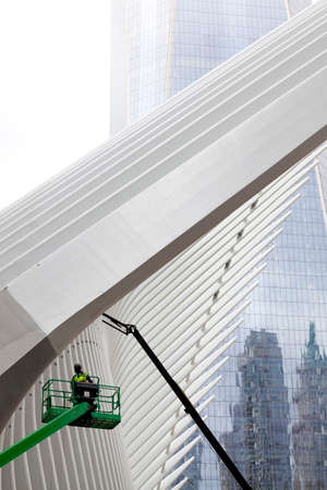 wing by calatrava on ground zero in new york city being cleanedの写真素材