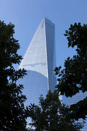 one world trade center in new york city and trees on ground zeroのeditorial素材