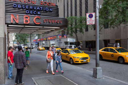 new york city, 12 september 2015: people near entrance of nbc rainbow room