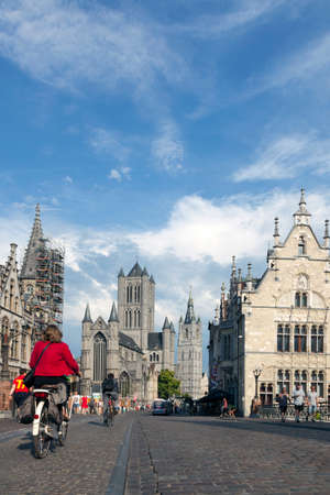 st niklaas church in belgian town of Gent seen from michaels bridgeのeditorial素材
