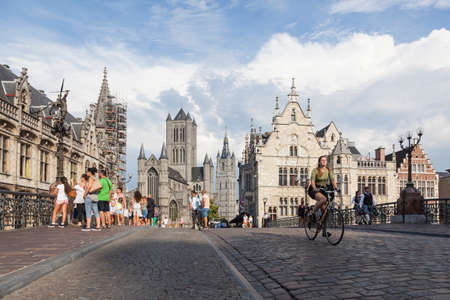 st niklaas church in belgian town of Gent seen from michaels bridgeのeditorial素材