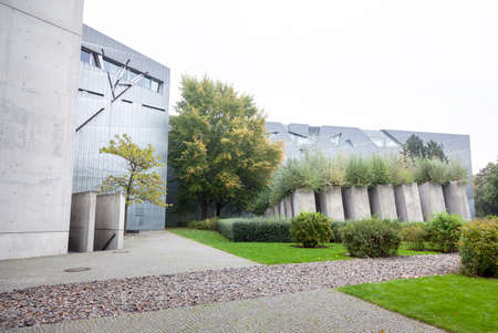 trees in early autumn around jewish museum berlin by architect libeskindのeditorial素材