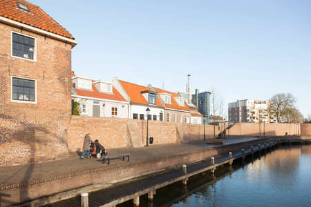 old tower and ancient town wall in dutch city of Leerdam in South-Holandの写真素材