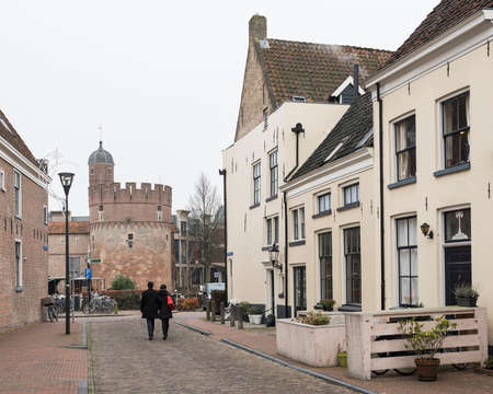 people walk on noordeiland in the old city of zwolle in the netherlandsのeditorial素材