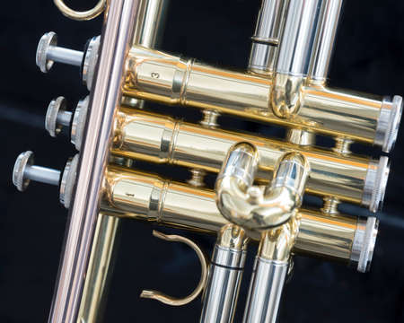 valve part of loud brass orchestra instrument trumpetの写真素材