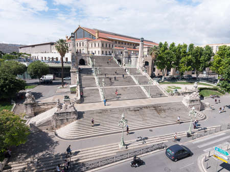 marseille, france, 4 june 2018: people climb the stairs to marseille Saint-Charles railway station on sunny dayのeditorial素材