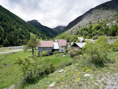 deserted village along the road to col de la bonette in national park du mercantour of french alpes maritimesの写真素材