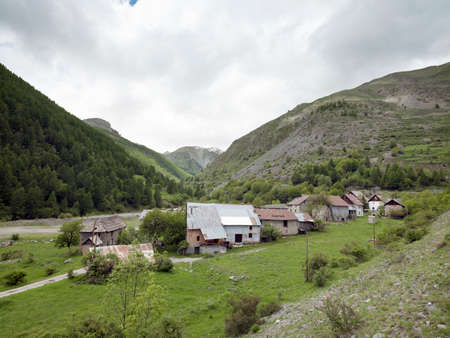 deserted village along the road to col de la bonette in national park du mercantour of french alpes maritimesの写真素材