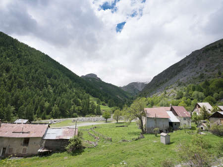 deserted village along the road to col de la bonette in national park du mercantour of french alpes maritimesの写真素材