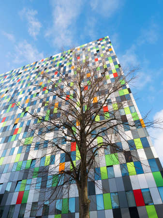 utrecht, netherlands, 11 december 2018: colorful facade of student housing Casa Confetti on...