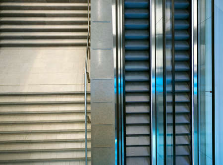 abstract image with marble stairs and escalator seen from above