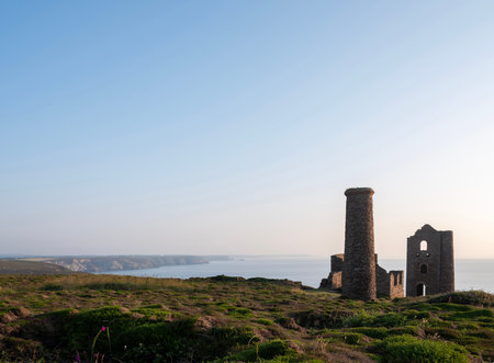 tin mine ruin of wheal coates near saint agnes in cornwall at sunset