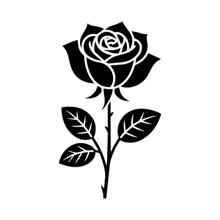silhouette of rose with leafs isolated icon vector illustration designのイラスト素材