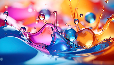 3d render of abstract colorful background with oil drops and water wavesの素材