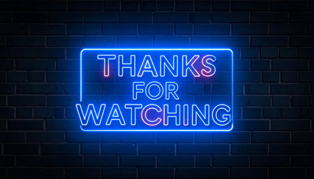 Neon sign with Thanks for Watching on brick wall. Vector illustrationの素材