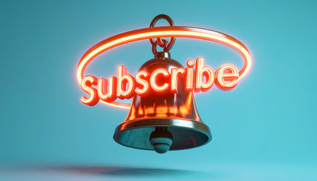 3D Illustration of a 'Subscribe' Sign on a Bell.の素材