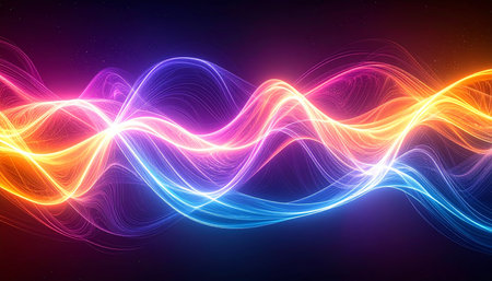 abstract background with glowing waves, lines and bokeh effectの素材