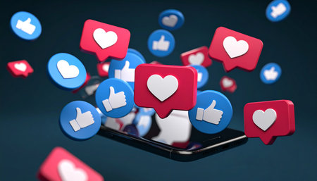 Smartphone with social media icons on blue background. 3D renderingの素材