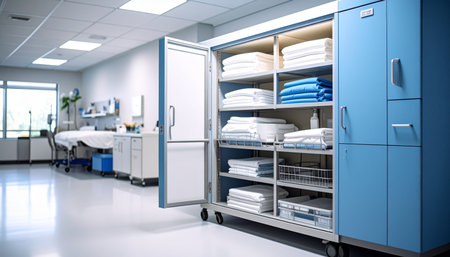 Closet with towels in a hospital. 3d rendering.の素材
