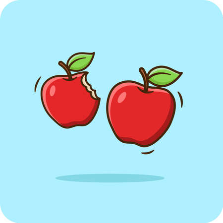 Apples have green leaves and bites, vector design and isolated background.のイラスト素材