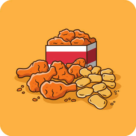 Fried Chicken Wings with Nuggets, vector design isolated background.のイラスト素材