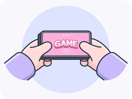 Hand gestures play game on smartphone, vector design and isolated background.
