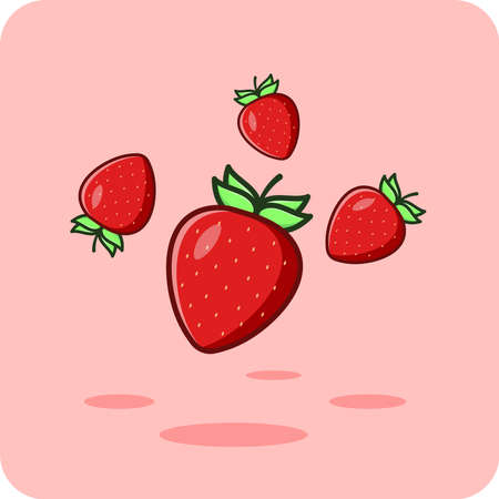 Strawberry with green leaves, vector design and isolated background.のイラスト素材