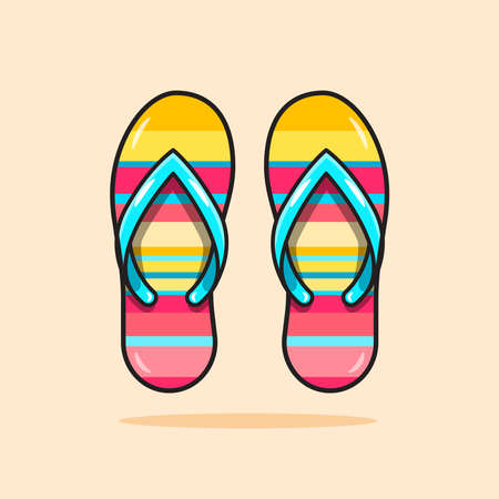 Colorful flip flops, comfortable to wear on long holidays in summer, vector design and isolated backgrounds.のイラスト素材