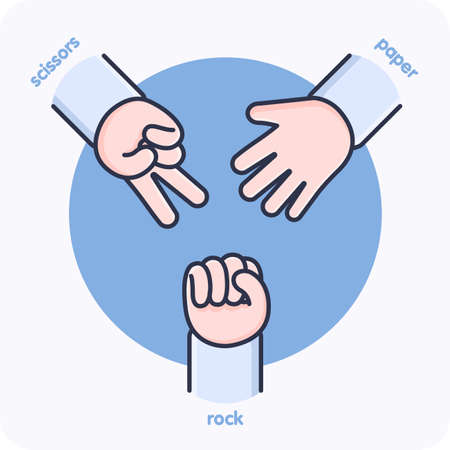 Hand gestures playing the game rock-paper-scissors, icon, vector design, isolated background.のイラスト素材