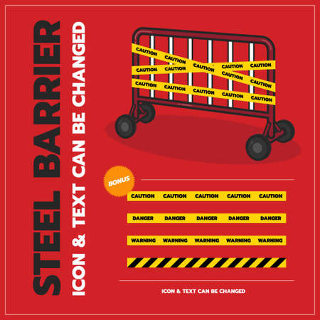 Steel barrier with wheels isometric, icons and text can be changed, icon, vector design, isolated background.のイラスト素材
